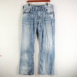 Silver Jeans Mens 34X32 Zac Relaxed Fit Straight Stone Wash Flap Pockets Retro